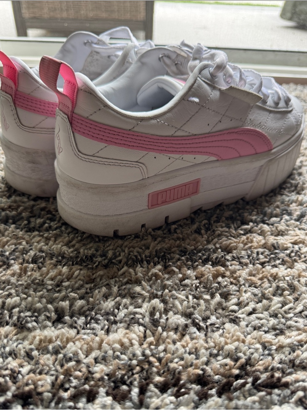 Puma White Sneakers with Pink Accent Stripe